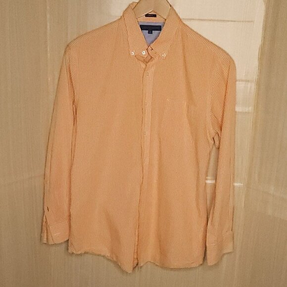 Tommy Hilfiger Orange White Check Slim Fit Button Down Shirt 16 32-33 - Picture 1 of 5